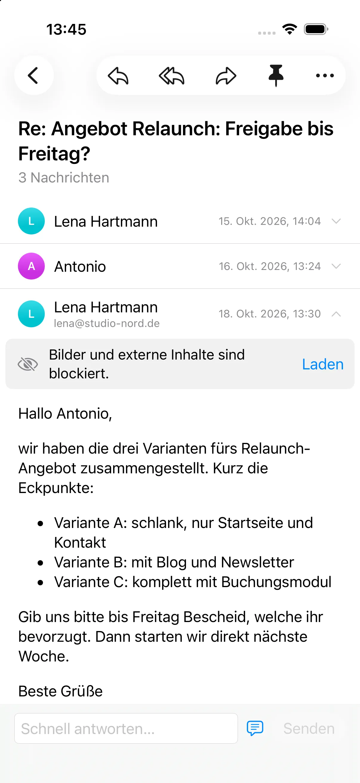 Iris auf dem iPhone: eine geöffnete Konversation